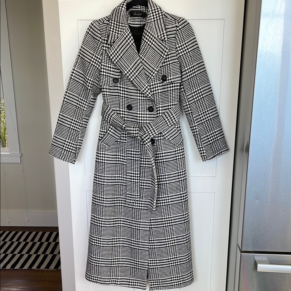Black and White Houndstooth Trench Coat